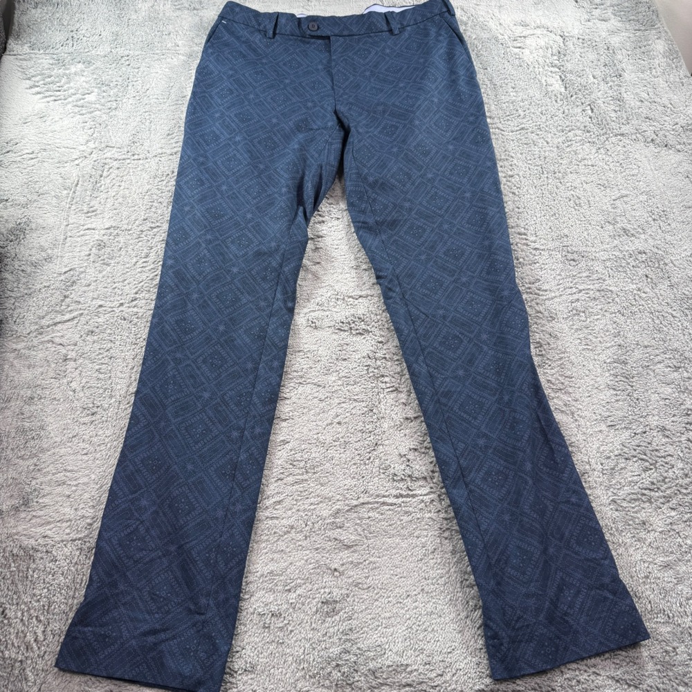 Peter Millar Crown Crafted Mens‎ 34x34 Navy Blue Geometric Diamond Print Pants